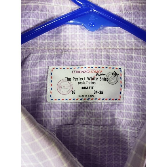 Lorenzouomo The Perfect White Shirt Mens 16 Plaid Trim Fit Button Up Long Sleeve - Picture 7 of 12